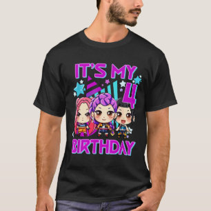 Camiseta aniversário de 4 anos k pop crianças meninas de 4