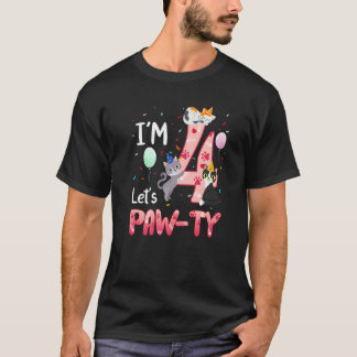 Camiseta Aniversário de 4 anos  Menina Gato Gatito 4 Anos B