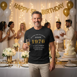 Camiseta Aniversário de 50 anos 1976 Preto Branco Dourado N