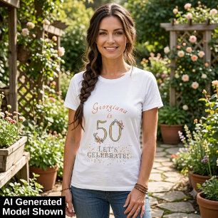 Camiseta Aniversário de 50 anos personalizado Boho Folhas d