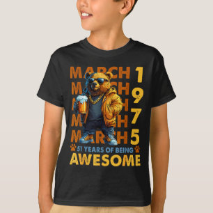 Camiseta aniversário de 51 anos urso legal março 1975 vinta