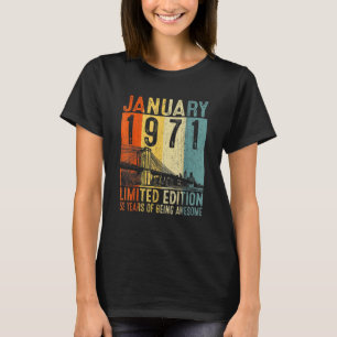 Camiseta Aniversário de 52 anos Vintage Janeiro de 1971 Hom