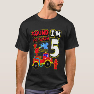 Camiseta Aniversário de 5 anos do menino Caminhão de bombei