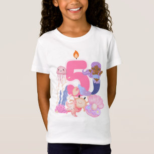 Camiseta Aniversário de 5 anos Sereia e Criaturas Marinhas