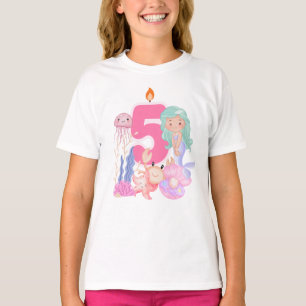Camiseta Aniversário de 5 anos Sereia e Criaturas Marinhas