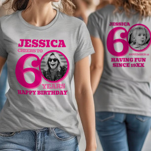 Camiseta Aniversário de 60 anos foto dupla face nome texto