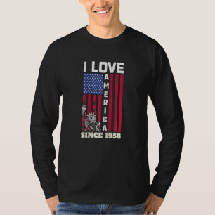 Camiseta Aniversário de 64 anos das Mulheres Eu Amo a Améri
