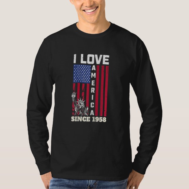 Camiseta Aniversário de 64 anos das Mulheres Eu Amo a Améri (Frente)