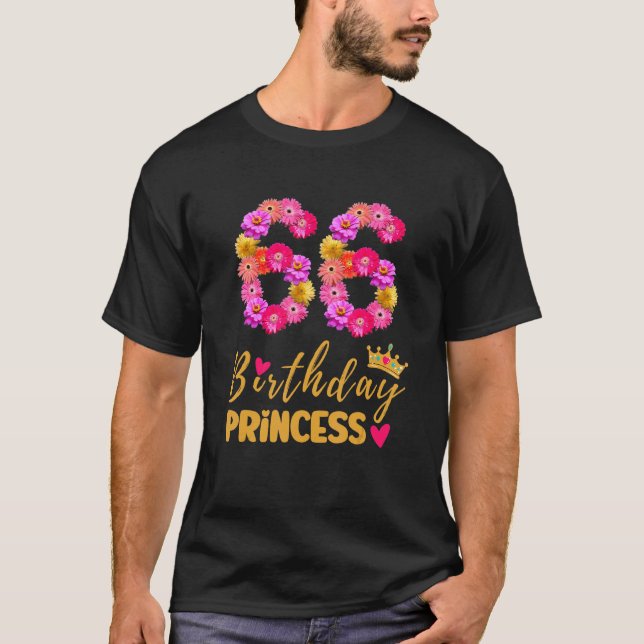 Camiseta Aniversário de 66 anos Princesa Flor Seu 66º B (Frente)