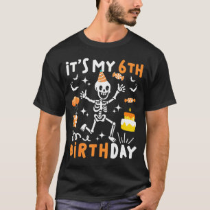 Camiseta aniversário de 6 anos crianças esqueleto engraçado