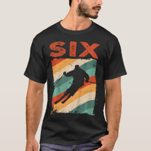 Camiseta Aniversário de 6 anos Esqui Retro Meninos Meninas 