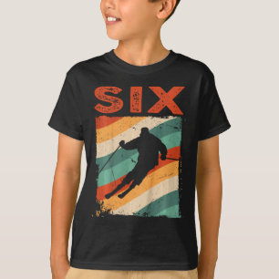Camiseta Aniversário de 6 anos Esqui Retro Meninos Meninas 