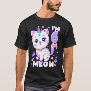 Camiseta Aniversário de 6 anos gato unicórnio 6