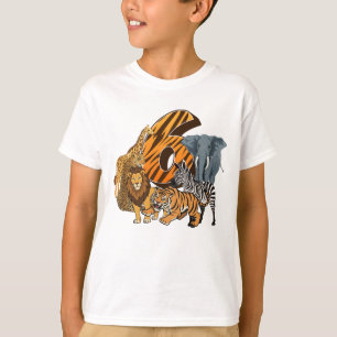 Camiseta Aniversário de 6 anos Leão, Tigre, Elefante, Zebra