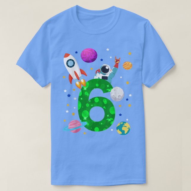 Camiseta Aniversário de 6 anos, planetas, estrelas, astrona (Frente do Design)