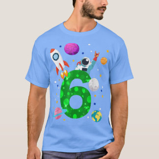 Camiseta Aniversário de 6 anos, planetas, estrelas, astrona