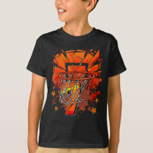 Camiseta Aniversário de 7 anos de meninos com tema de basqu