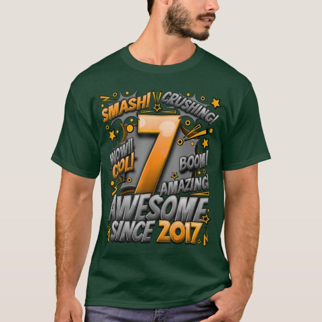 Camiseta Aniversário de 7 anos Estilo de quadrinhos Incríve (Frente)