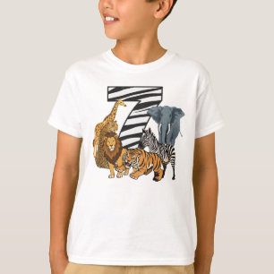 Camiseta Aniversário de 7 anos Leão, Tigre, Elefante, Zebra