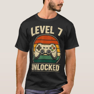 Camiseta Aniversário de 7 anos Nível 7 Desbloqueado Jogador