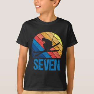 Camiseta aniversário de 7 anos retro esqui esquiando menino