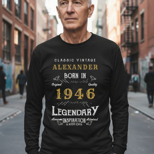 Camiseta Aniversário de 80 anos 1946 Adicionar Nome Preto D