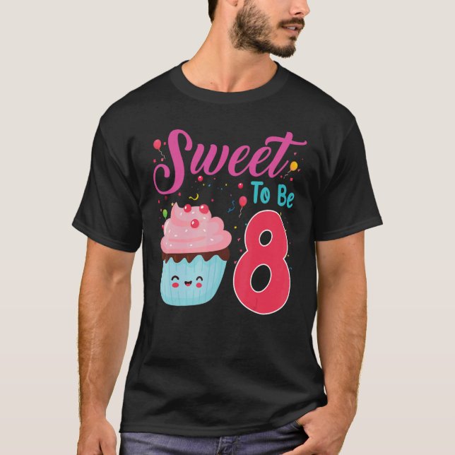 Camiseta Aniversário De 8 Anos Doce A Ter 8 Cupcakes De Nas (Frente)