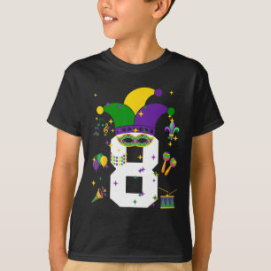 Camiseta Aniversário de 8 anos Tema Mardi Gras Menino de 8