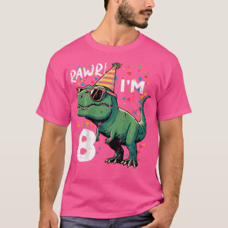 Camiseta Aniversário De 8 Anos Trex Rawr Tenho 8 Anos De Id