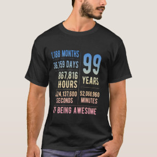 Camiseta Aniversário de 99 anos para homens e mulheres engr