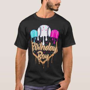Camiseta Aniversário De 9 Anos Beisebol Sorvete Drip Purpur