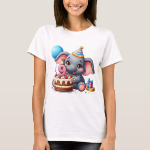 Camiseta Aniversário de 9 anos do Elefante Fofo