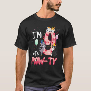 Camiseta Aniversário de 9 anos Menina Gato Gatito 9 Anos B