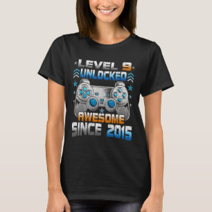 Camiseta Aniversário de 9 Anos Meninos Gamer 9 Anos Nível 9