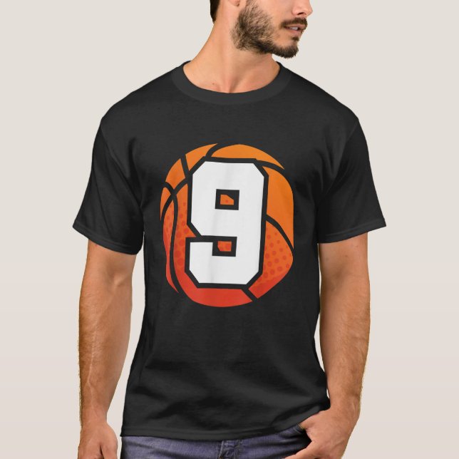 Camiseta Aniversário de Basquete 9 para Nove Anos (Frente)