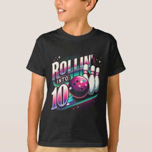 Camiseta Aniversário de Boliche Rolando Em 10 Festa 10º Ani