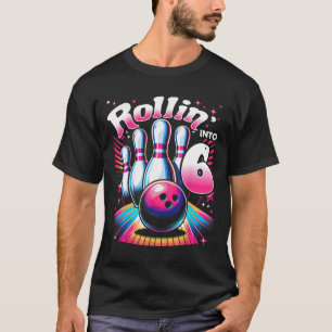 Camiseta Aniversário de Boliche Rolando no 6 Festa de 6º An