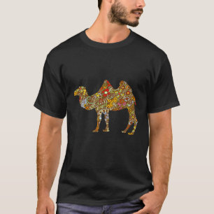 Camiseta Aniversário de Camelo Animal Florido Colorido Retr