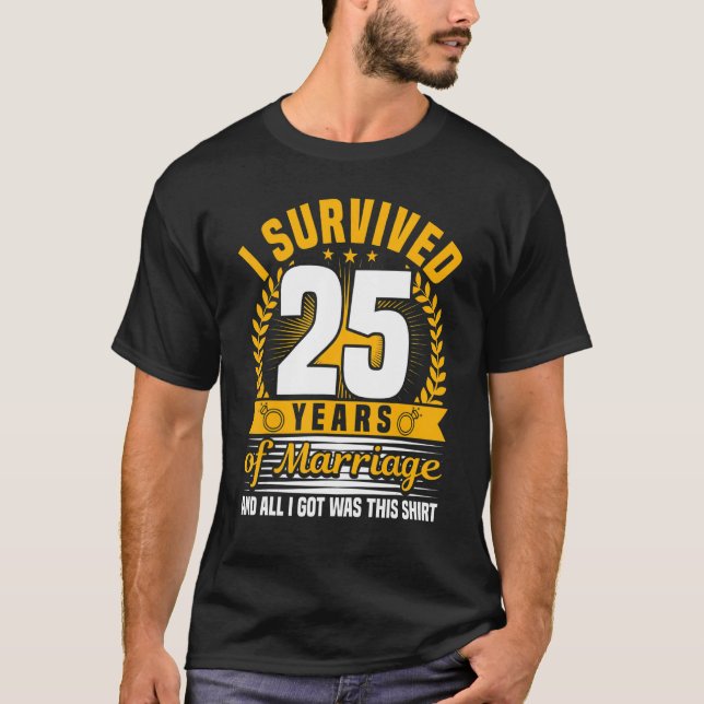 Camiseta Aniversário de Casamento de 25, 25 Anos Casado, Hu (Frente)