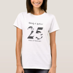 Camiseta Aniversário de Casamento de 25 de Prata Metálica