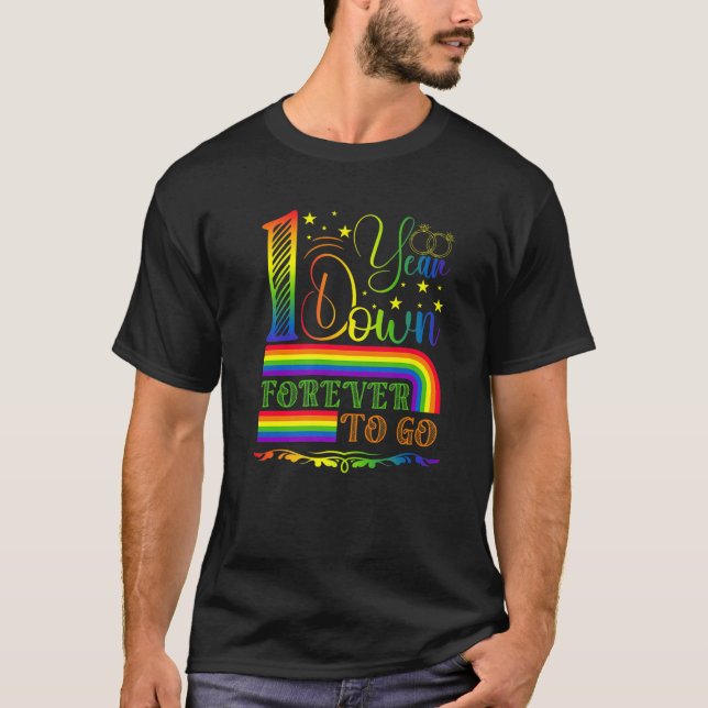 Camiseta Aniversário De Casamento De gay 1 Ano Para Sempre (Frente)