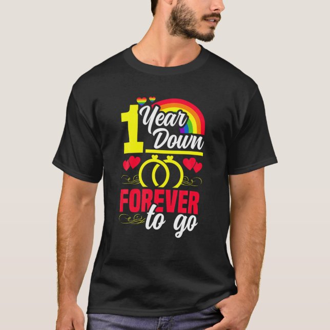 Camiseta Aniversário De Casamento De gay 1 Ano Para Sempre (Frente)