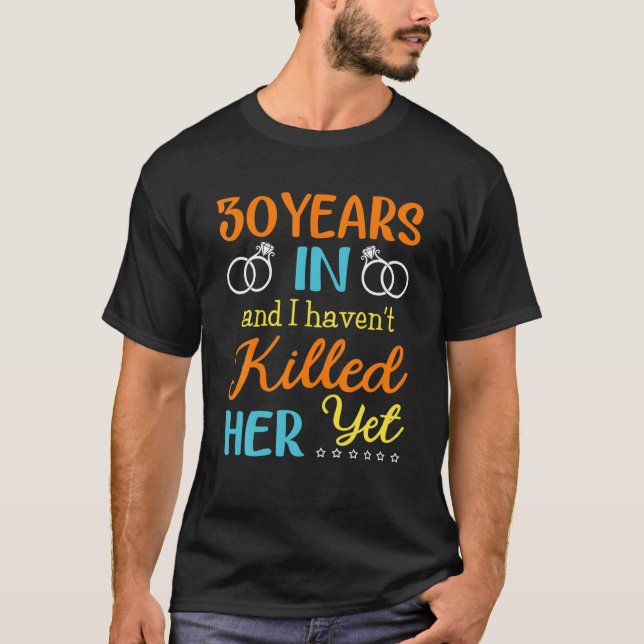 Camiseta Aniversário De Casamento De Mens 30 Para Ele - 30  (Frente)