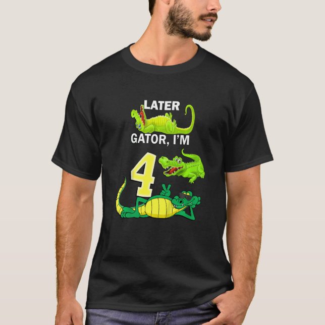 Camiseta Aniversário de criança 4 Anos Mais Tarde Gator Leg (Frente)