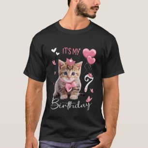 Camiseta Aniversário de criança 7 Anos Gato Para Meninas It