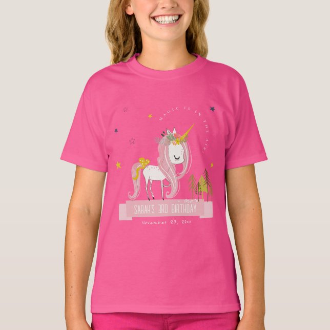 Camiseta Aniversário de criança Amarelo Cor-de-Rosa Mágico  (Frente)