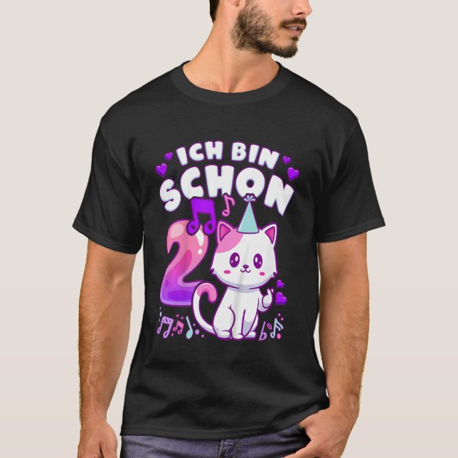 Camiseta Aniversário de criança de 2 anos, K-pop, gatinha,  (Frente)