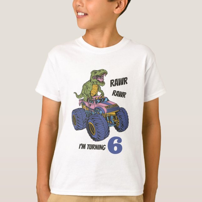 Camiseta Aniversário de criança de Dinossauro de Caminhão M (Frente)