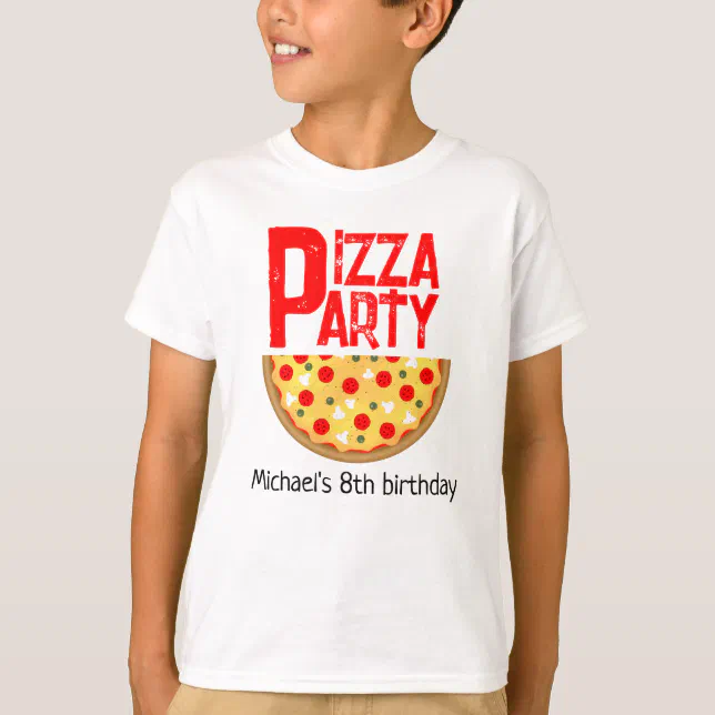 Camiseta aniversário de criança de festa de pizza divertida