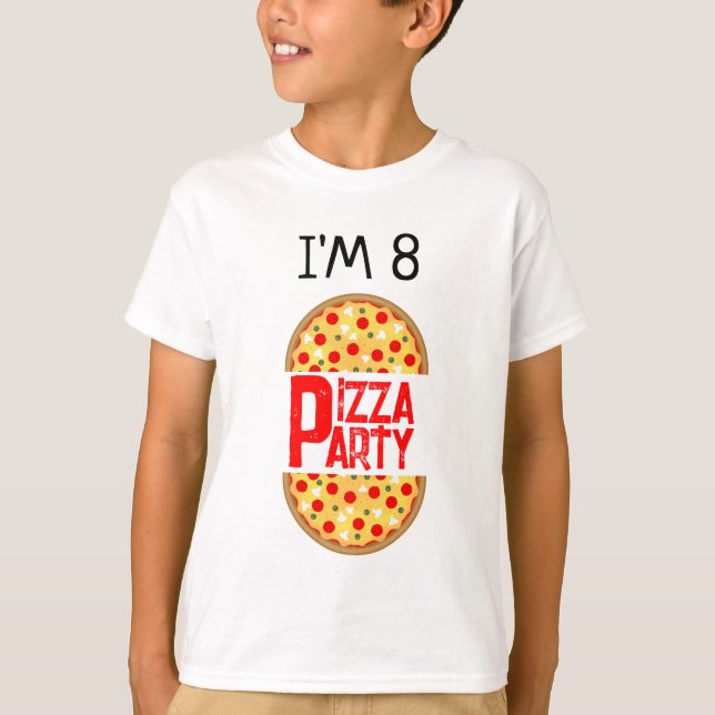 Camiseta aniversário de criança de festa de pizza divertida (Frente)